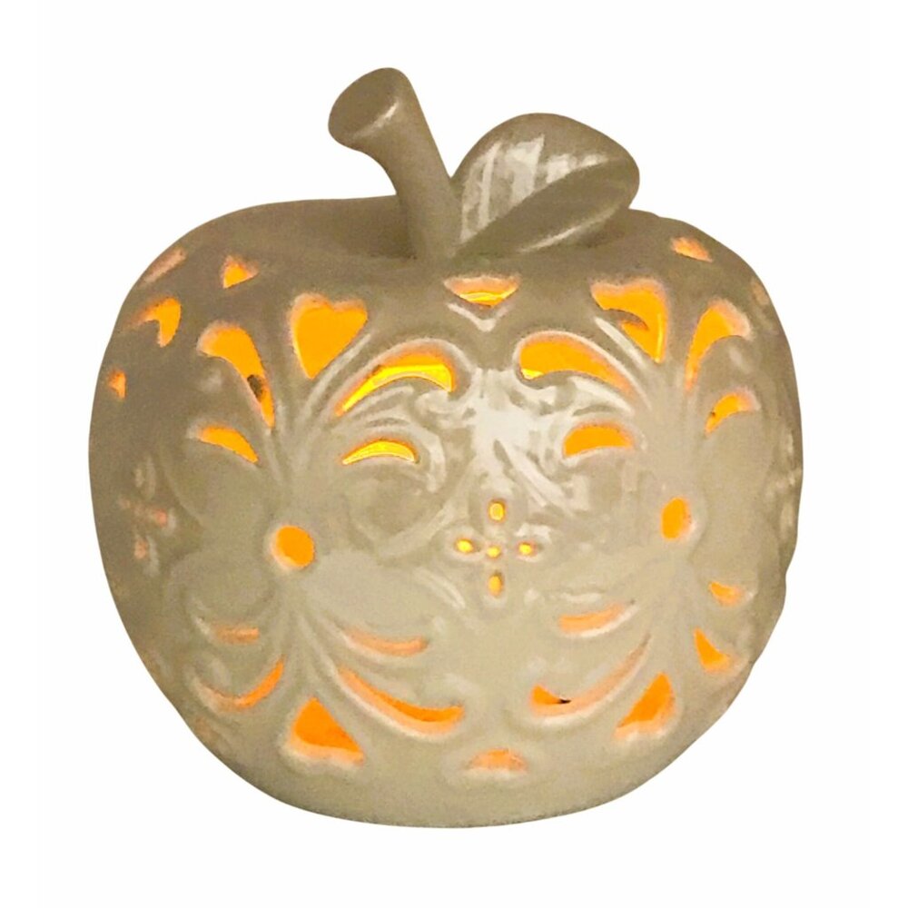 Ceramic Pumpkin Luminary LED Flameless Candle Multi-Color Changing Apple